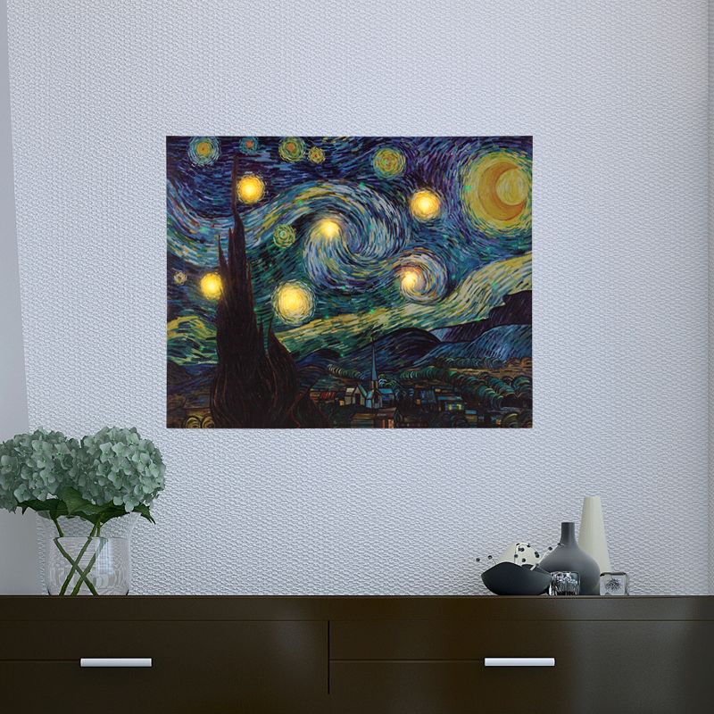 Lighted Wall Art Canvas With Timer- Van Gogh Starry Night Printed Decor with LED And Color-Changing Lights for Home and Office, 12x16 by Lavish Home, 1 of 9