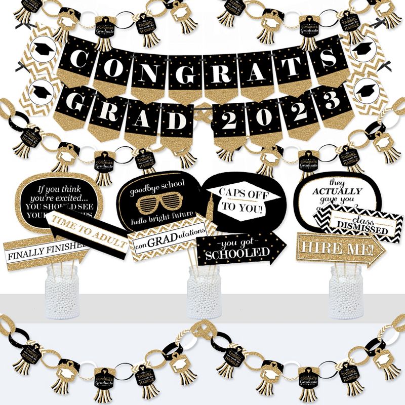 Big Dot of Happiness Tassel Worth The Hassle - Gold - Banner and Photo Booth Decorations - 2023 Graduation Party Supplies Kit - Doterrific Bundle, 1 of 7