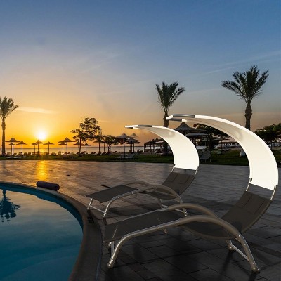 Sun Lounger with Canopy, Heavy-Duty Steel Frame (530lb Capacity) & Detachable UV Sunshade, for Poolside, Beach, Garden