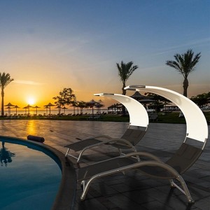 Sun Lounger with Canopy, Heavy-Duty Steel Frame (530lb Capacity) & Detachable UV Sunshade, for Poolside, Beach, Garden - 1 of 4