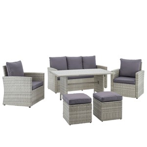 Barton 6 PCS Patio Dining Set Rattan Wicker Set With Wood Grain Top Table, Grey - 1 of 4
