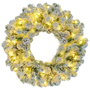 HomeRoots Three Piece Pre Lit Extra Full Frosted Pine Christmas Tree With Garland And Wreath Set - 1 of 4