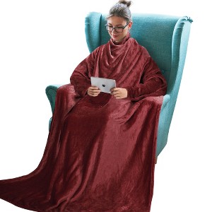 Tirrinia Adult Wearable Fleece Blanket with Sleeves, Soft Cozy TV Blanket, Sunggle Blanket Gift for Women Men - 1 of 4