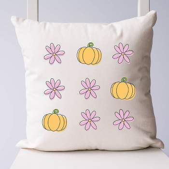 City Creek Prints Pumpkin And Flowers Canvas Pillow Cover - Natural