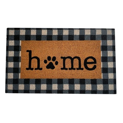 Farmhouse Living Paw Print Home Pet Buffalo Check Coir Doormat - 18" x 30" - Natural - Elrene Home Fashions