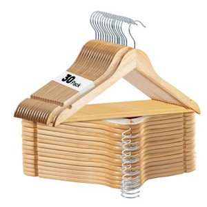 Lux Decor Wooden Hangers Premium Clothe Hangers with 360 Swivel Hook & Shoulder Grooves for Dress Pent & Wardrobe Organizer- Pack of 20/30 (Natural) - 1 of 4
