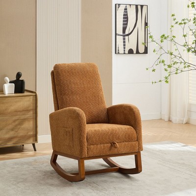 NicBex Boucle Glider Rocking Chair with Retractable Footrest,Upholstered Nursery Rocking Chairs with High Backrest,Nursing Chair for Bedroom