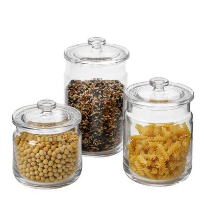 Slickblue Clear Glass Storage Containers with Lids, Set of 3, 23.5-40.9 oz, Perfect for Food & Household Items