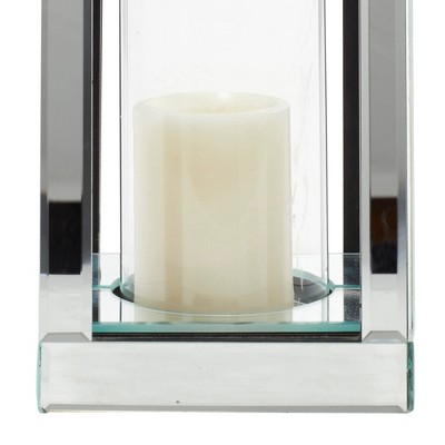 10" Silver Mirrored Glass Hurricane Candle Holder