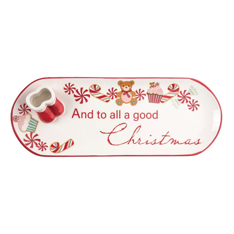 Transpac Ceramic 14.25 in. Multicolored Christmas Snack Plate with Toothpick Boots Container, 1 of 2