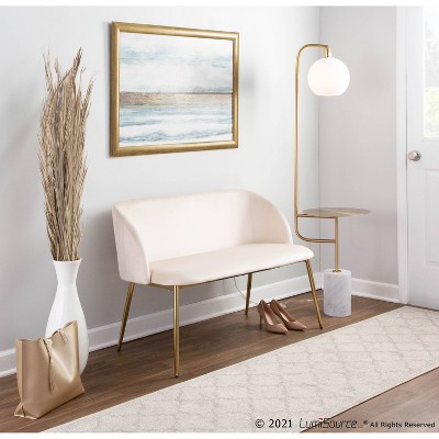 Contemporary White & Gold Marble-Base Floor Lamp with Side Table