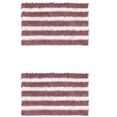Unique Bargains Chenille Striped Absorbent Non-Slip Plush Floor Mats for Bathroom 2 Pcs