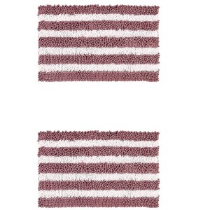 Unique Bargains Chenille Striped Absorbent Non-Slip Plush Floor Mats for Bathroom 2 Pcs - 1 of 4
