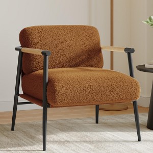 Modern Accent Chair, Comfy Chair with Metal Frame Wooden Armrest, Cozy Reading Chair with Soft Cushion for Bedroom, Living Room - 1 of 4