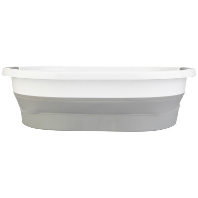 Gray and White 39L Collapsible Plastic Laundry Basket