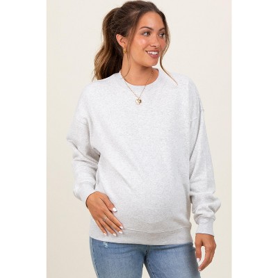 Pinkblush Heather Grey Fleece Crew Neck Relaxed Fit Maternity Sweatshirt