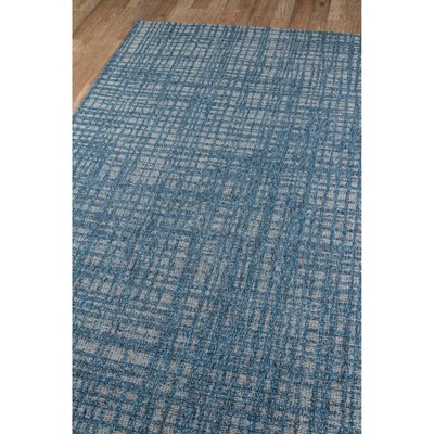 Navy Blue Geometric Synthetic Indoor/Outdoor Runner Rug