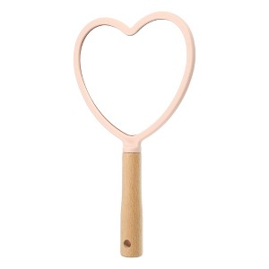 Unique Bargains Heart Wood Handle Vanity Portable Handheld Cosmetic Makeup Mirror 1Pc - 1 of 4