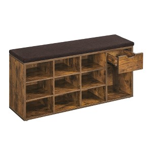 Storage Bench with Cushion, Drawer, and Open Compartments， Organize Shoes and Essentials with Ease - 1 of 4