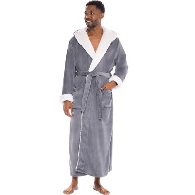Alexander Del Rossa Men's Warm Winter Robe, Plush Fleece Full Length Long Hooded Bathrobe