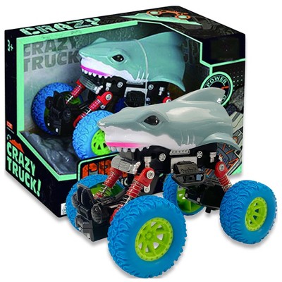 Crazy Truck Big Wheels Shark Truck, 4.5" Friction-Powered Stunt Vehicle Kids 3+