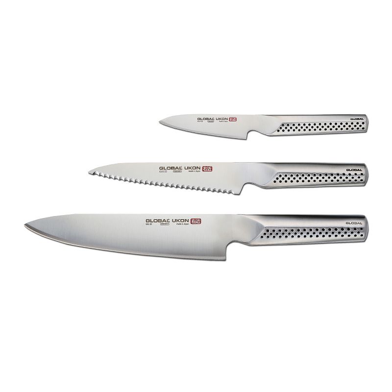 Global UKON 3 Piece Knife Set, 3.5" Paring, 6" Serrated Utility, 8" Chef's, 1 of 2