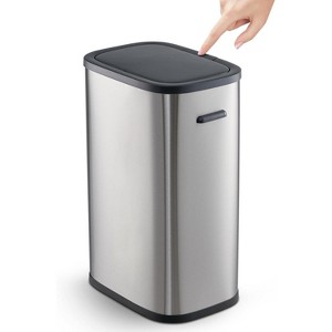 14.5 Gallon Trash Can with Lid, Stainless Steel Press Top Garbage Can for Bathroom, Kitchen, Bedroom, Living Room, Office, Laundry - 1 of 4