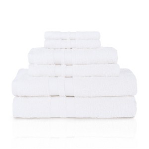 Cotton 6 Piece Bath Towel Set, Plush and Quick Drying, Classic Ionic Jacquard Border and Embroidered Trim by Blue Nile Mills - 1 of 3