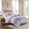AENKYO 4-Piece Duvet Set Purple Seersucker Daisy Pattern Bed Comforter Set with Throw Pillow,Comfortable Coverlet Bedding Sets - 2 of 4