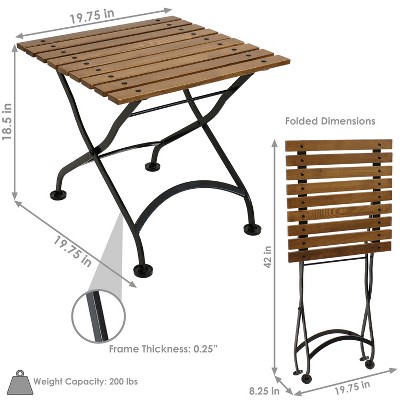 Chestnut Wood and Black Steel Folding Square Patio Side Table