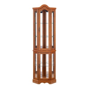FONTOI Carved Curio Cabinet, Glass Corner Display Cabinet with Adjustable Glass Shelves for Living room and Bedroom, Oak, 15.94"*70.28"*21.65" - 1 of 4