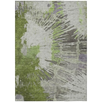 Olive Green Artichoke Green And Fern Green Abstract Washable Indoor Outdoor Area Rug
