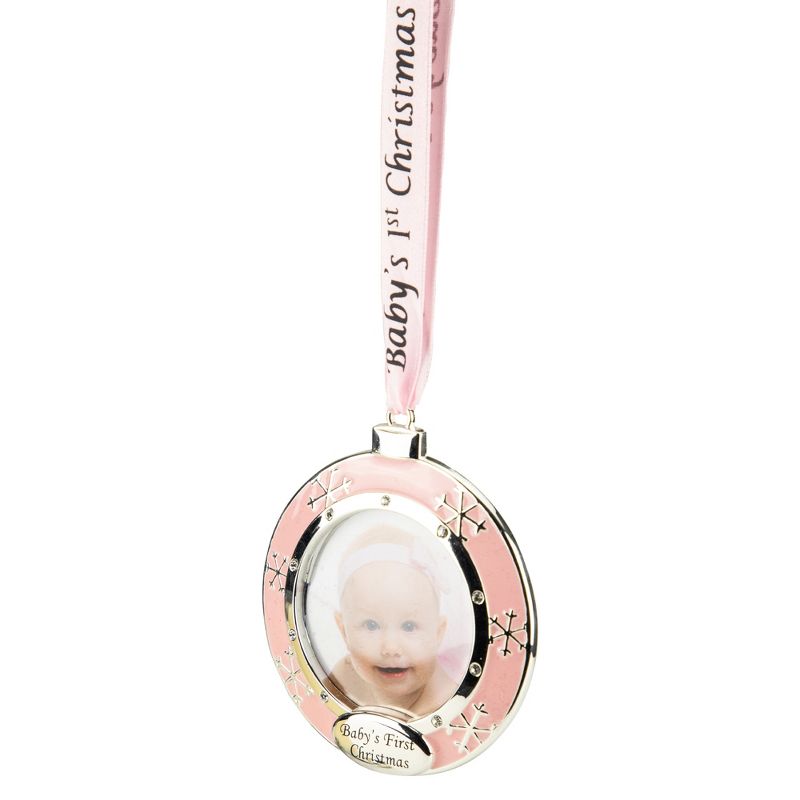 Northlight 3" Pink Silver-Plated Baby's First Christmas Photo Ornament with European Crystals, 3 of 5
