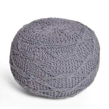 Mccardell Handcrafted Boho Fabric Pouf Charcoal - Christopher Knight Home