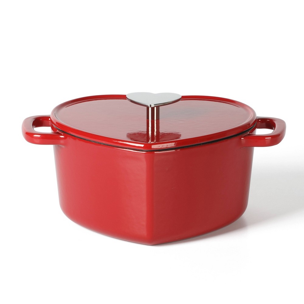 Martha Stewart 2qt Heart Shaped Dutch Oven Red: Enamel Surface, Oven-Safe, Gas & Electric Compatible, 12" Diameter