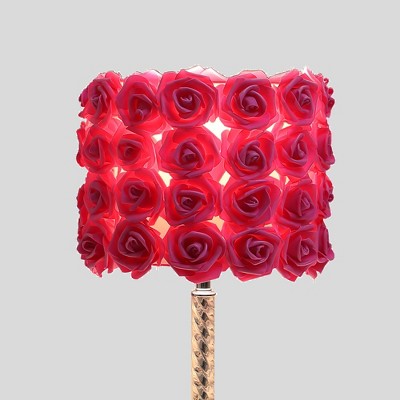 Vynxaria Red Roses in Bloom Acrylic/Metal Table Lamp
