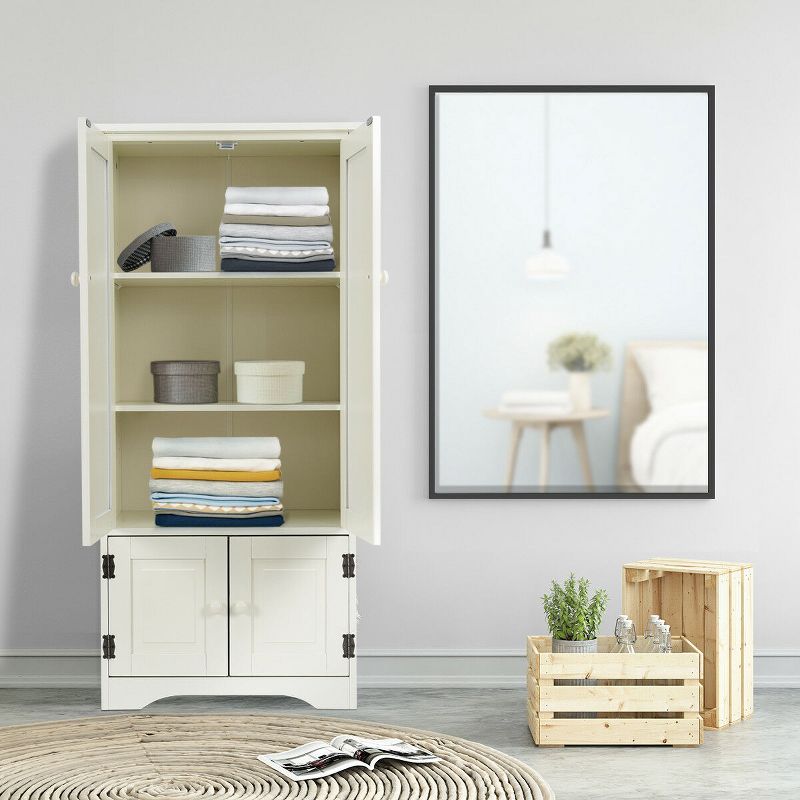 Costway Accent Storage Cabinet Adjustable Shelves Antique 2 Door Floor Cabinet Cream White, 4 of 11