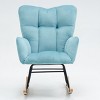 Rocking Chair Soft Velvet Fabric Rocking Chair For Nursery,Comfy Wingback Rocker Chair With Solid Wood Base Indoor Rocking Chair-Maison Boucle - 2 of 4