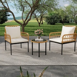 3 Pieces Outdoor Wicker Patio Conversation Bistro Set - 1 of 4