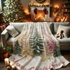 1pc Contemporary Style Christmas Flannel Blanket, Winter Pine Tree & Snowflake Design, Green & Golden with Pink Accents. - 4 of 4