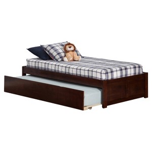 HomeStock Concord Twin Platform Bed with Flat Panel Footboard and Turbo Charger with Twin Size Urban Trundle in Walnut - 1 of 4