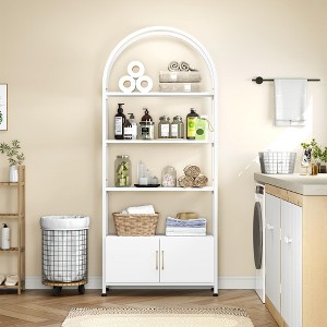 Arched Bookshelf, Bookcase with Doors Storage, 71.5 Inches Tall Industrial Book Shelf - 1 of 4