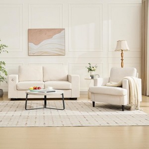 Mid-Century Modern Accent Chair, Linen Upholstered Sofa Chair, Comfy Armchair with Thick Cushion & Strong Legs for Living Room, Bedroom - 1 of 4