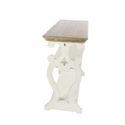 Cottage Charm White and Natural Wood 2-Tier Console Table with Storage