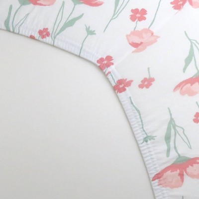 Organic Cotton Strawberry Pink Floral Changing Pad Cover