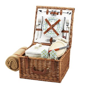 Picnic at Ascot English Style Willow Basket with Two Person Picnic Set and Blanket - 1 of 4
