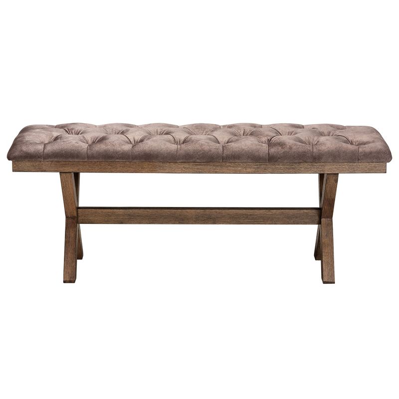 Baxton Studio Cherene Modern Farmhouse Chocolate Velvet Fabric and Rustic Brown Finished Wood Bench, 3 of 8