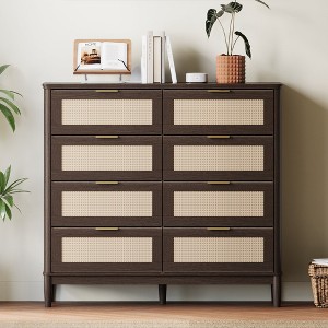 Modern Large Rattan Dresser with Deep Storage Drawers and Metal Pulls for Bedroom or Entryway - 1 of 4