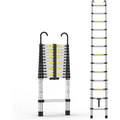 Telescoping Ladder, 12.5 Ft Aluminum Extension Ladder with 2 Detachable Hooks, 331 Lbs Load Capacity