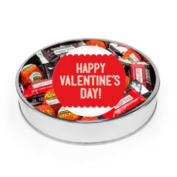 Valentine's Day Sugar Free Candy Gift Tin Large Silver Plastic Tin with Sticker and Hershey's Chocolate & Reese's Mix - By Just Candy